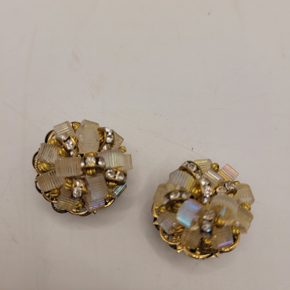 Alice Caviness Vintage Golden Crystal Wreath Clip-On Earrings